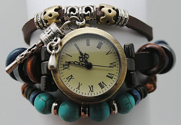 Leather quartz wrist watches with Tibetan Prayer