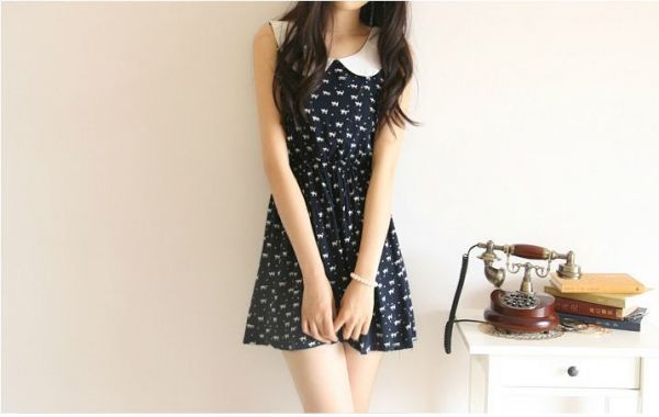 Slim oll Collar Sleeveless Cute One-piece Floral Vest Dress