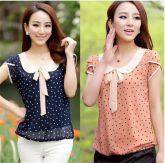 Short Sleeve Chiffon Blouse Polka Dot [2 cores]