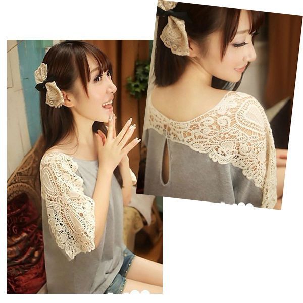 Off Shoulder Lace Stitching Short Sleeve