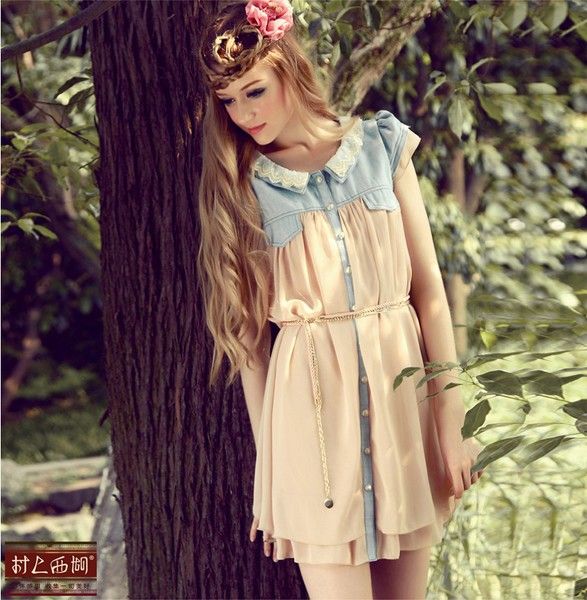 Chiffon Vintage Stitching Denim Dress