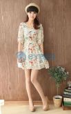 Half Sleeve Round Collar Printing Chiffon Dress