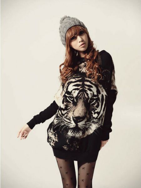 Tiger Print Batwing Sleeve