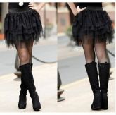 New Women's Black Lace Skirt Multilayer Row Mini Skirt