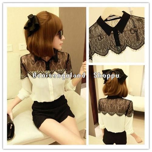 Chiffon Shirt Lace Splicing Tops