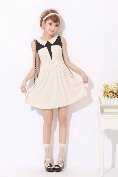 Block high waist zipper peter pan collar