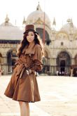 Double Breasted Lapel Ruffled Collar Fitted Trench Coat