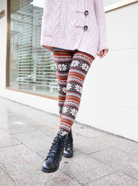 Styles Colorful Pattern Retro Knitted Legging